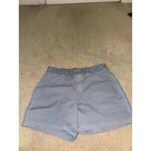 Spanx Womens Twill Stretch Shorts Size L Blue Pull On ≈5" Inseam Tummy Control